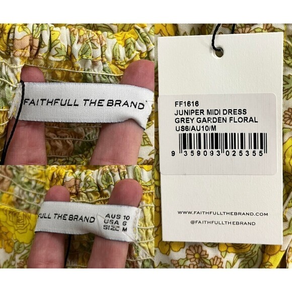 Faithfull The Brand Juniper Women Size 6 Yellow Floral Garden Midi NEW Dress - Picture 3 of 16